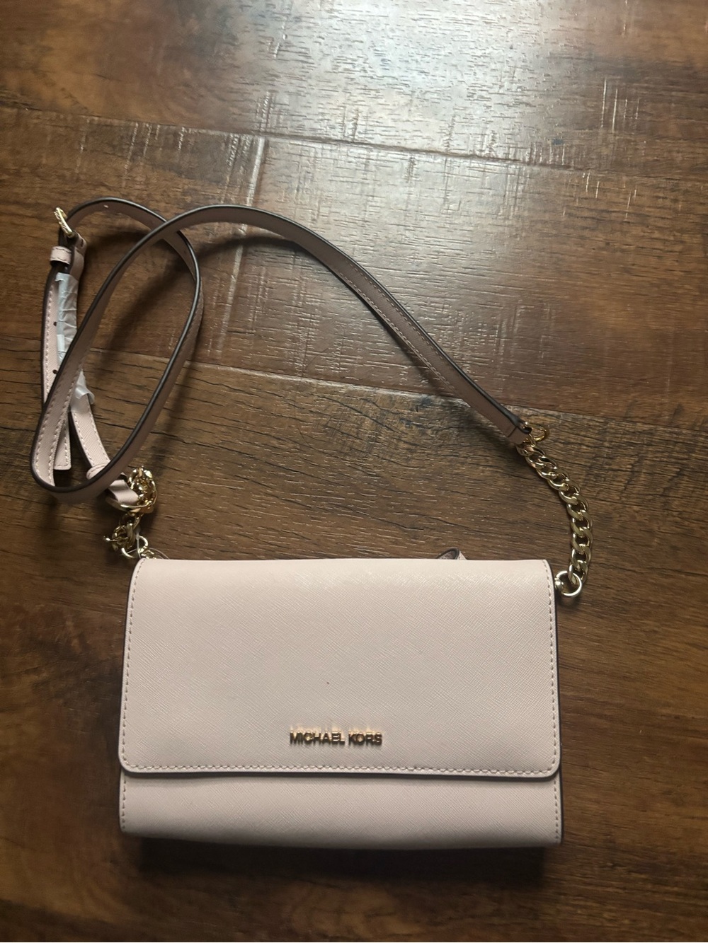 Michael Kors Blush Pink Saffiano Crossbody with Gold Hardware